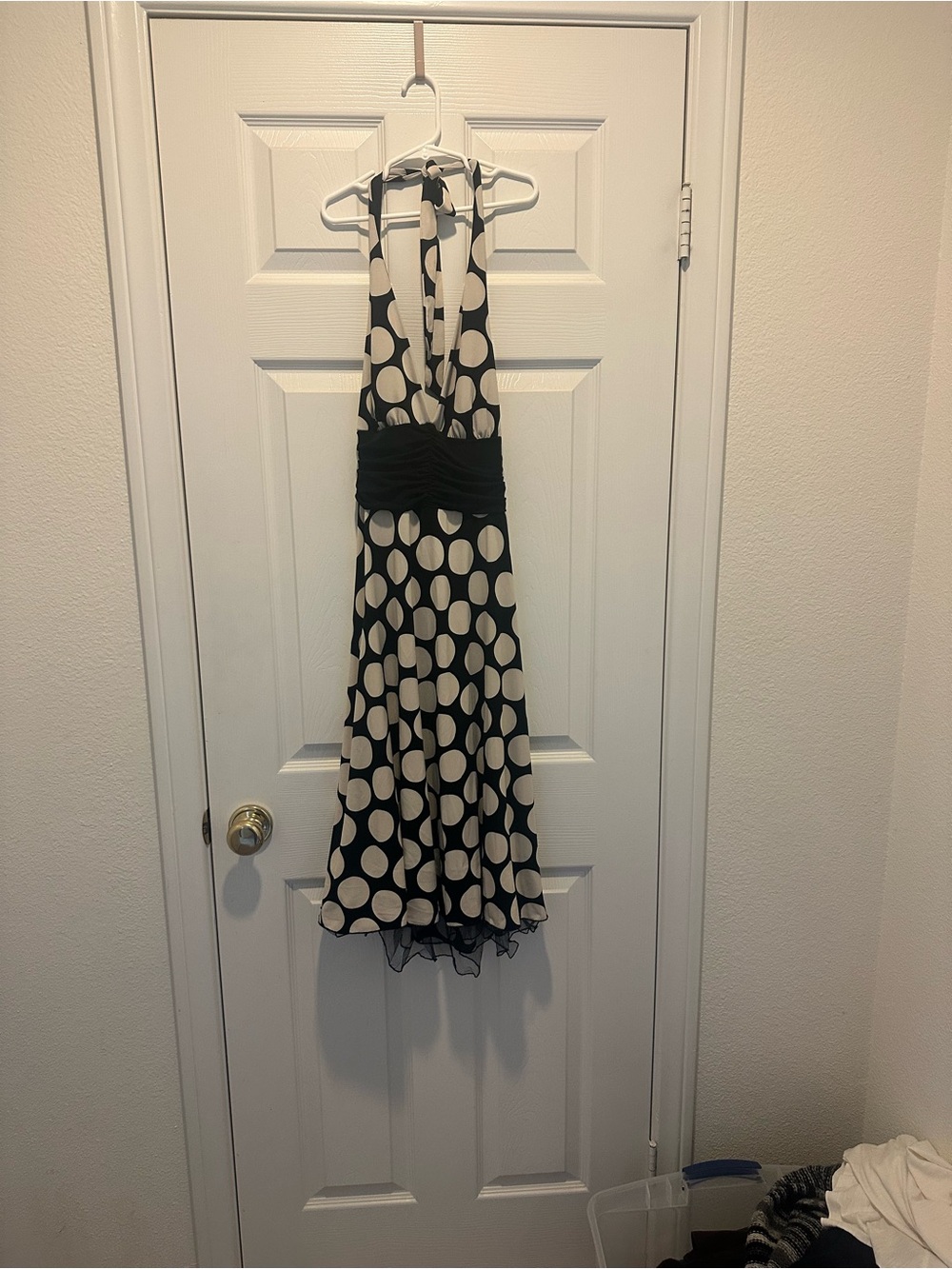 Black and Cream Polka Dot Halter Dress